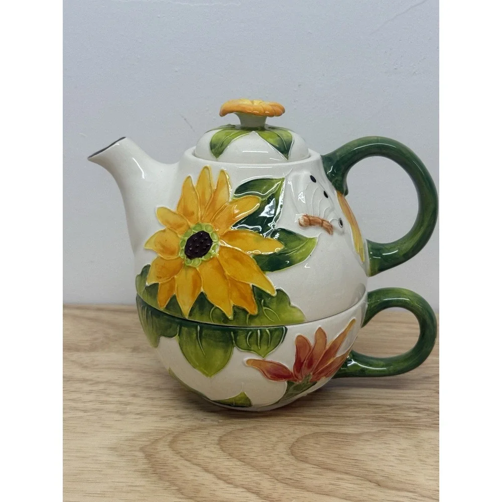 Blue Sky Ceramics Tea For One Sunflower Floral Design Heather‎ Goldminc #15